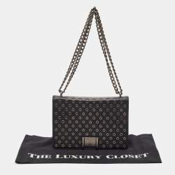 Pre Owned Prada Black Leather Grommet Flap Shoulder Bag