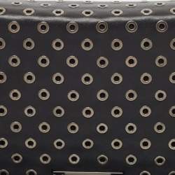 Pre Owned Prada Black Leather Grommet Flap Shoulder Bag