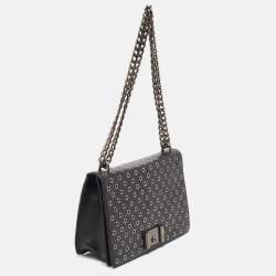 Pre Owned Prada Black Leather Grommet Flap Shoulder Bag