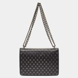 Pre Owned Prada Black Leather Grommet Flap Shoulder Bag