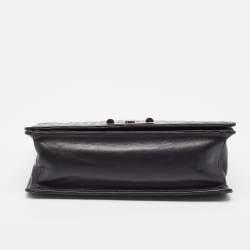 Pre Owned Prada Black Leather Grommet Flap Shoulder Bag