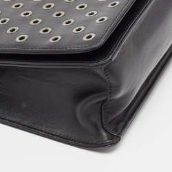 Pre Owned Prada Black Leather Grommet Flap Shoulder Bag