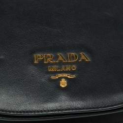 Prada Black Leather City Calf Pionnière Saddle Shoulder Bag