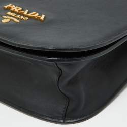 Prada Black Leather City Calf Pionnière Saddle Shoulder Bag