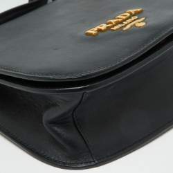 Prada Black Leather City Calf Pionnière Saddle Shoulder Bag