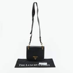 Prada Black Leather City Calf Pionnière Saddle Shoulder Bag