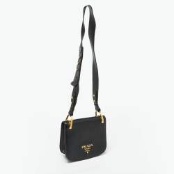 Prada Black Leather City Calf Pionnière Saddle Shoulder Bag