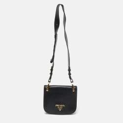 Prada Black Leather City Calf Pionnière Saddle Shoulder Bag