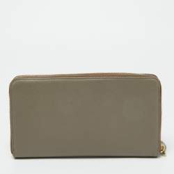 Prada Grey Saffiano Oro Leather Cheque Book Zip Wallet