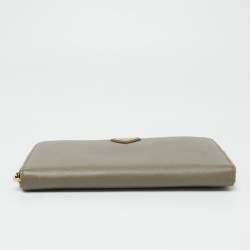 Prada Grey Saffiano Oro Leather Cheque Book Zip Wallet