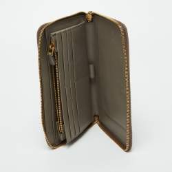 Prada Grey Saffiano Oro Leather Cheque Book Zip Wallet