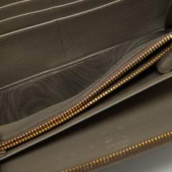 Prada Grey Saffiano Oro Leather Cheque Book Zip Wallet