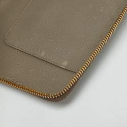 Prada Grey Saffiano Oro Leather Cheque Book Zip Wallet