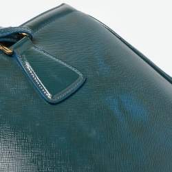Pre Owned Prada Teal Saffiano Patent Leather Parabole Tote