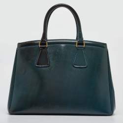 Pre Owned Prada Teal Saffiano Patent Leather Parabole Tote