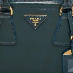Pre Owned Prada Teal Saffiano Patent Leather Parabole Tote