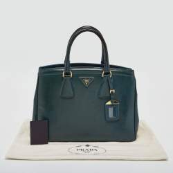 Pre Owned Prada Teal Saffiano Patent Leather Parabole Tote