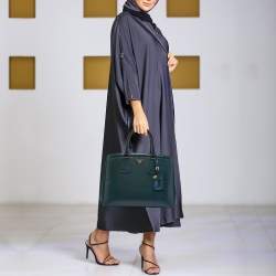 Pre Owned Prada Teal Saffiano Patent Leather Parabole Tote