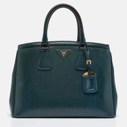 Pre Owned Prada Teal Saffiano Patent Leather Parabole Tote