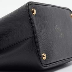 Prada Black Saffiano Cuir Leather Small Double Handle Tote
