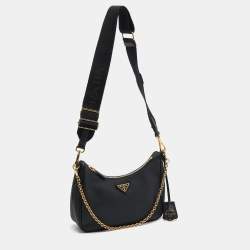 Prada Black Saffiano Lux Leather Re-Edition 2005 Baguette Bag