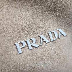 Prada Beige Suede Double Flap Top Shoulder Bag