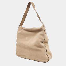 Prada Beige Suede Double Flap Top Shoulder Bag