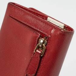Prada Red Saffiano Metal Leather Logo Flap Continental Wallet