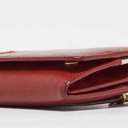 Prada Red Saffiano Metal Leather Logo Flap Continental Wallet