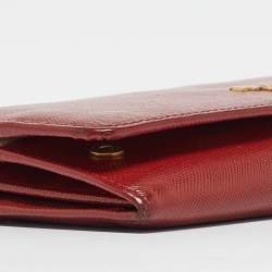 Prada Red Saffiano Metal Leather Logo Flap Continental Wallet
