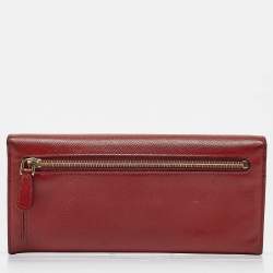 Prada Red Saffiano Metal Leather Logo Flap Continental Wallet