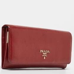 Prada Red Saffiano Metal Leather Logo Flap Continental Wallet