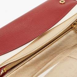Prada Red Saffiano Metal Leather Logo Flap Continental Wallet