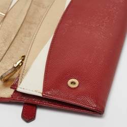 Prada Red Saffiano Metal Leather Logo Flap Continental Wallet