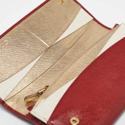 Prada Red Saffiano Metal Leather Logo Flap Continental Wallet