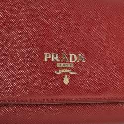 Prada Red Saffiano Metal Leather Logo Flap Continental Wallet