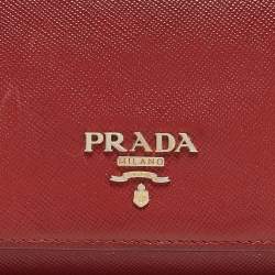 Prada Red Saffiano Metal Leather Logo Flap Continental Wallet