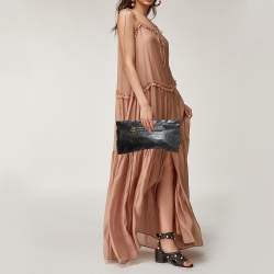 Prada Black Soft Leather Zip Clutch