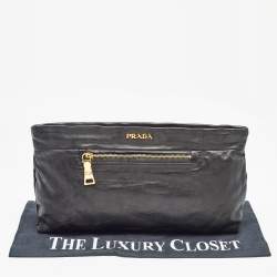 Prada Black Soft Leather Zip Clutch