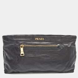 Prada Black Soft Leather Zip Clutch