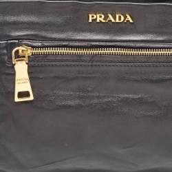 Prada Black Soft Leather Zip Clutch