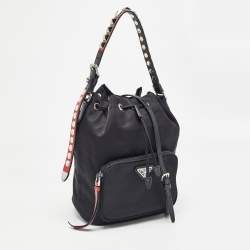 Prada Black Nylon Duet Drawstring Bucket Bag