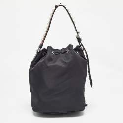 Prada Black Nylon Duet Drawstring Bucket Bag