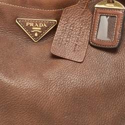Pre Owned Prada Brown Cervo Leather Side Zip Hobo