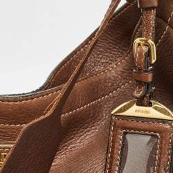 Pre Owned Prada Brown Cervo Leather Side Zip Hobo