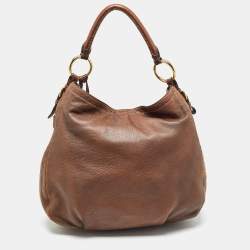 Pre Owned Prada Brown Cervo Leather Side Zip Hobo