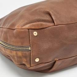 Pre Owned Prada Brown Cervo Leather Side Zip Hobo