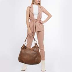 Pre Owned Prada Brown Cervo Leather Side Zip Hobo