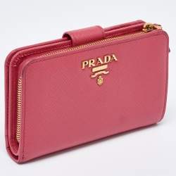 Prada Pink Saffiano Leather Flap French Wallet