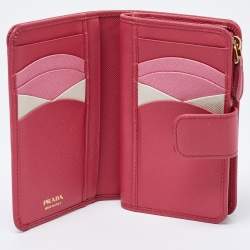 Prada Pink Saffiano Leather Flap French Wallet